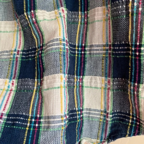 Lemon Grass Women's Textured Button Down Shirt Large Blue Pink Plaid Artsy - Picture 15 of 15